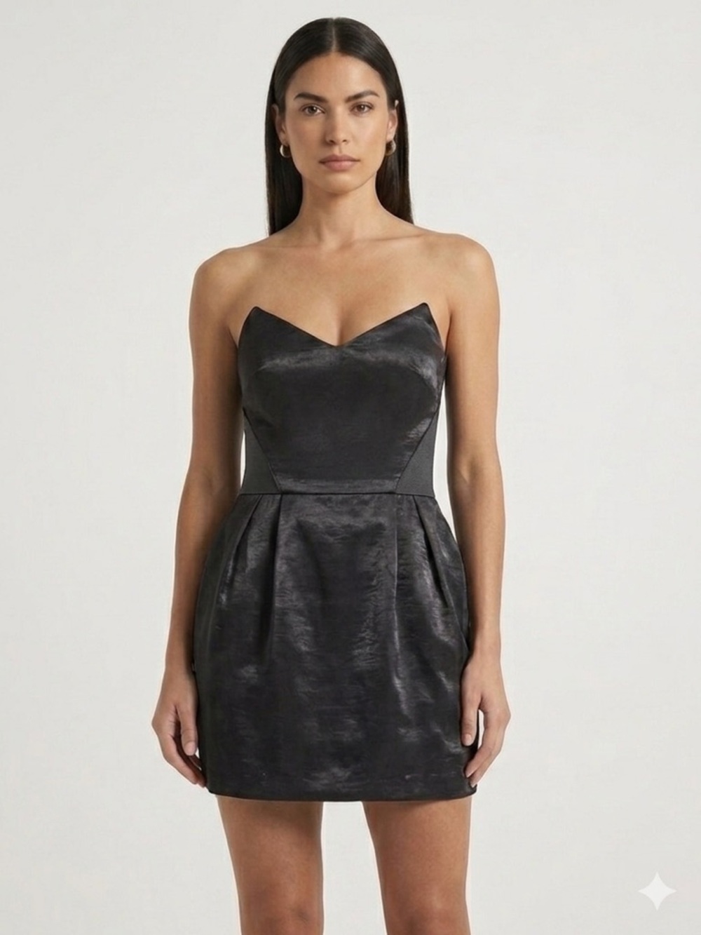 Elizabeth and James Black Strapless Satin Mini Dress